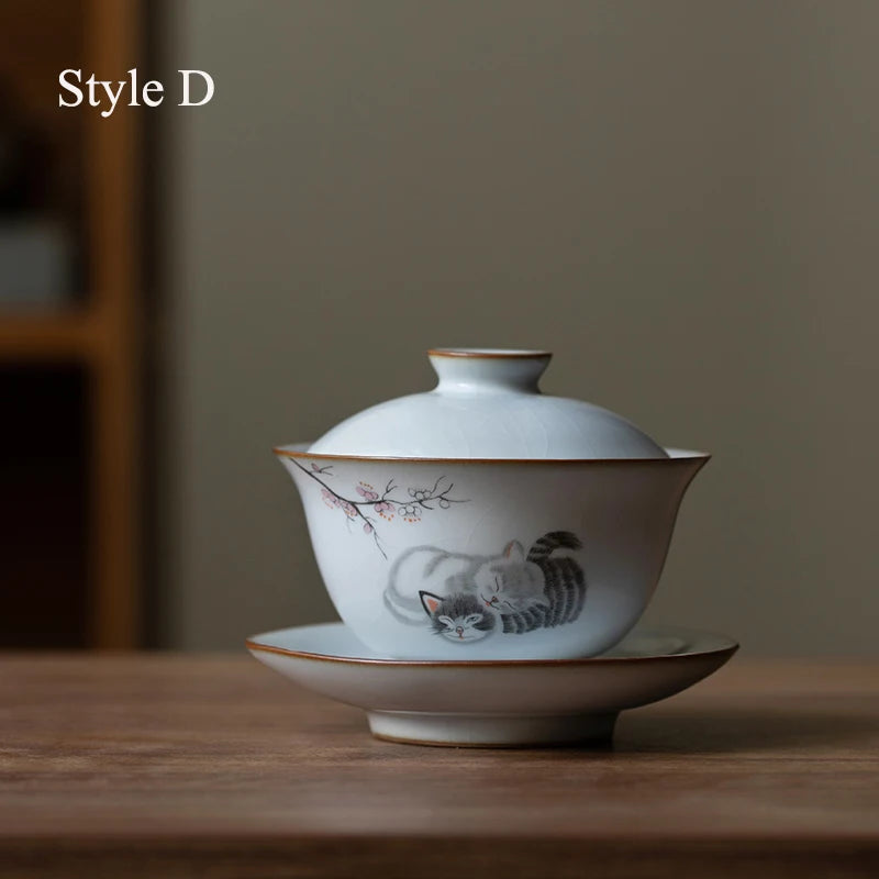 yuntasty ceramic gaiwan cute cat porcelain tureen 160ml