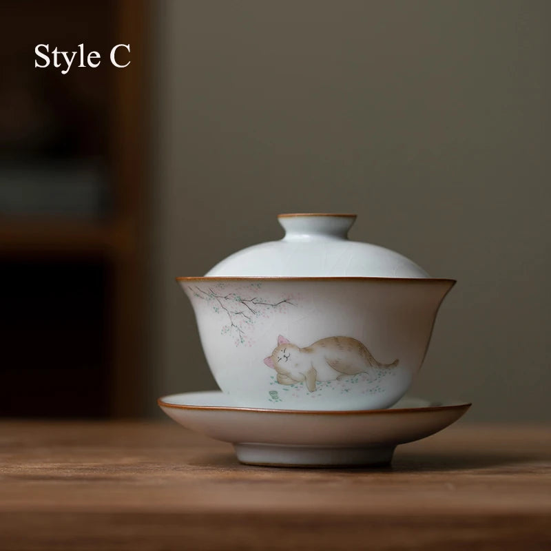 yuntasty ceramic gaiwan cute cat porcelain tureen 160ml