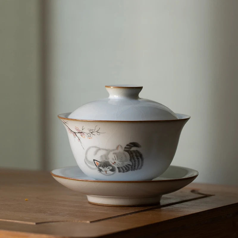 yuntasty ceramic gaiwan cute cat porcelain tureen 160ml