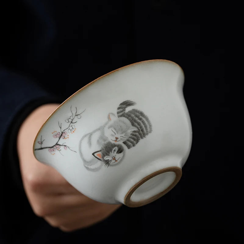 yuntasty ceramic gaiwan cute cat porcelain tureen 160ml