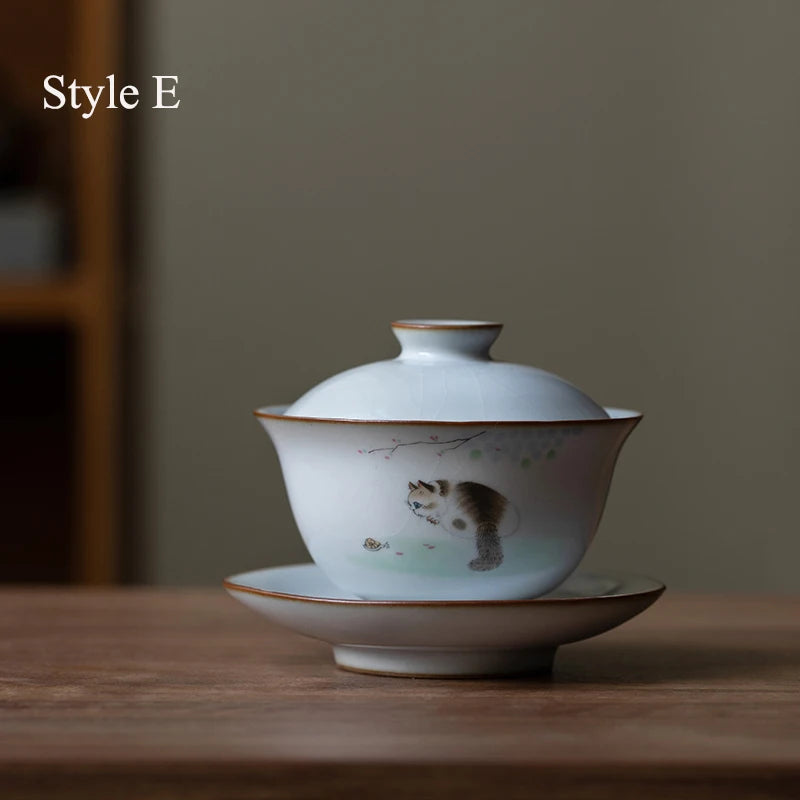 yuntasty ceramic gaiwan cute cat porcelain tureen 160ml