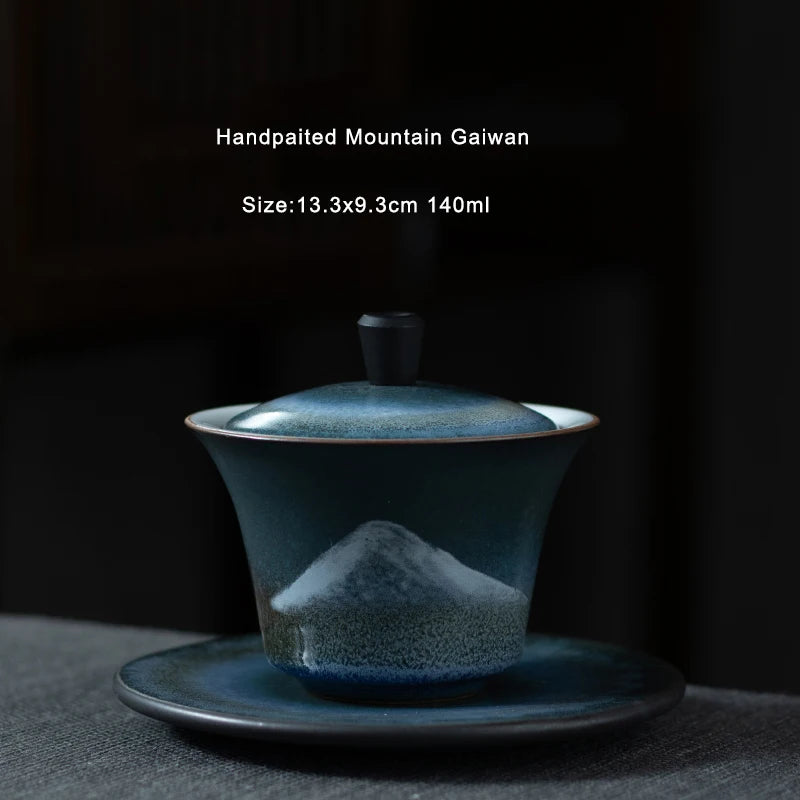 yuntasty ceramic gaiwan handpainted mountain porcelain tureen 140ml