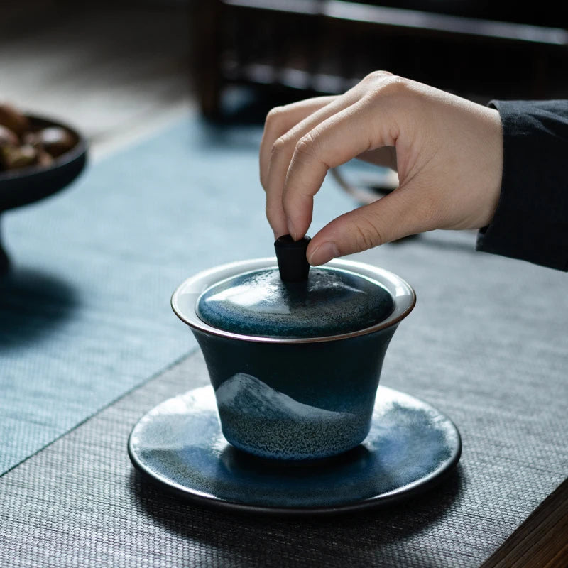 yuntasty ceramic gaiwan handpainted mountain porcelain tureen 140ml
