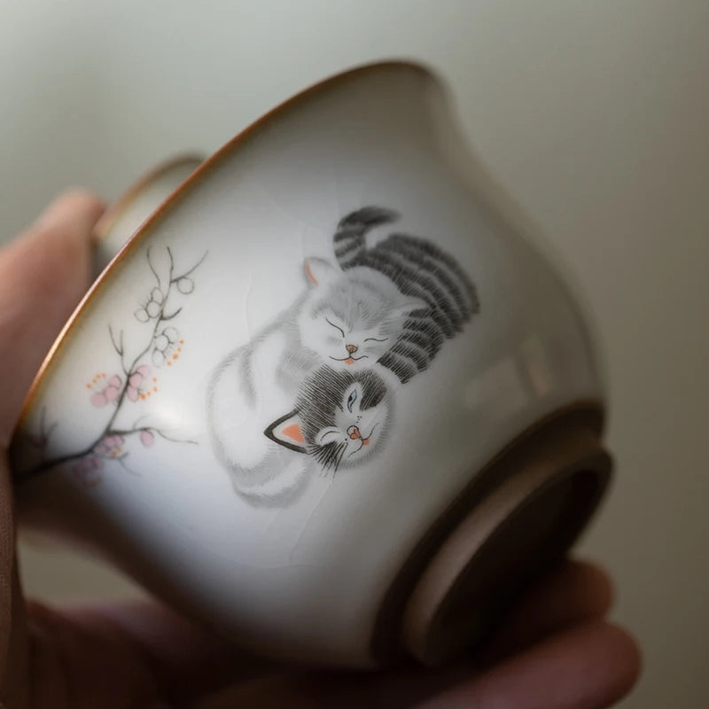 yuntasty ceramic gaiwan with filters cute cat porcelain tureen 150ml