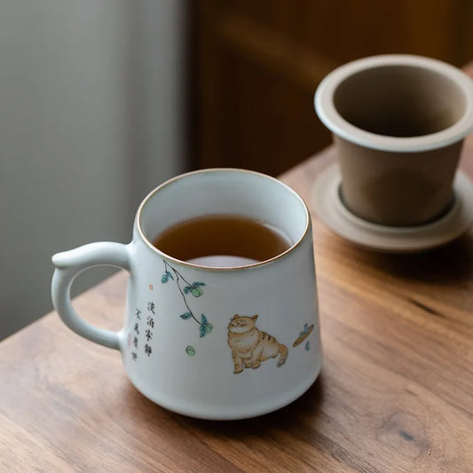 yuntasty ceramic tea mugs with filters cute cat coffee cup chinese tea cup drinkware 380ml