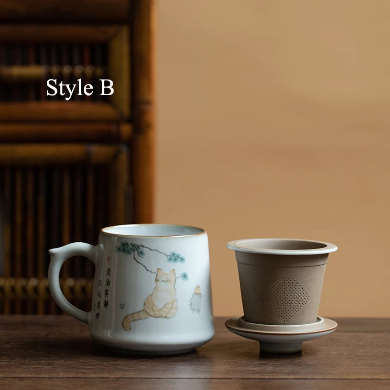 yuntasty ceramic tea mugs with filters cute cat coffee cup chinese tea cup drinkware 380ml