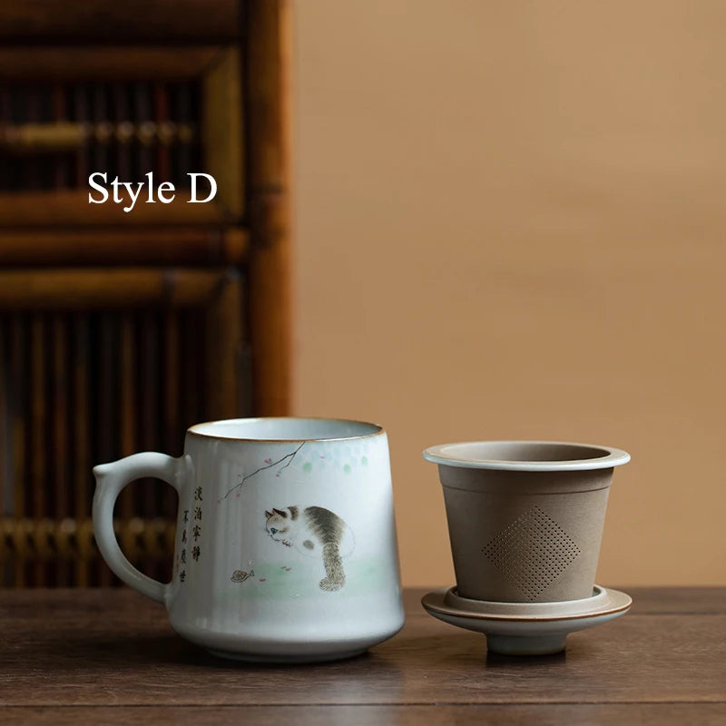 yuntasty ceramic tea mugs with filters cute cat coffee cup chinese tea cup drinkware 380ml