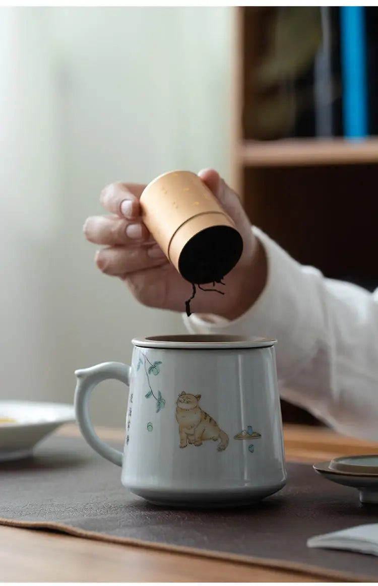 yuntasty ceramic tea mugs with filters cute cat coffee cup chinese tea cup drinkware 380ml