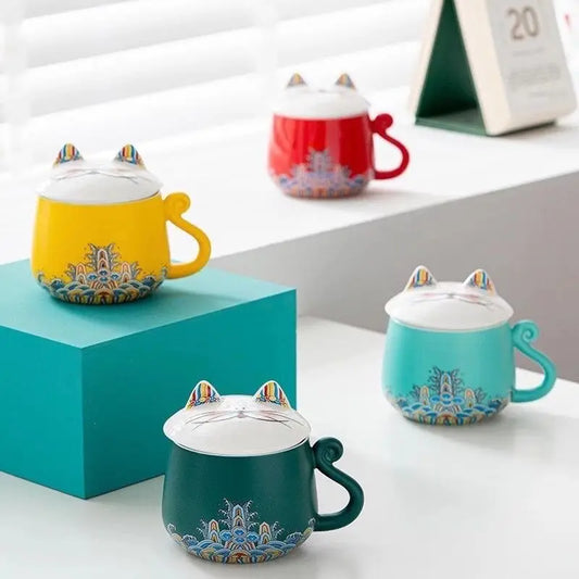 yuntasty ceramic tea mugs with filters handmade porcelain coffee cup cat teacup drinkware 325ml