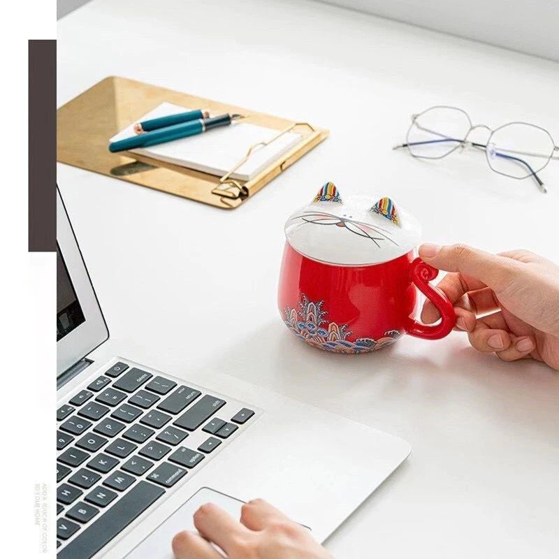 yuntasty ceramic tea mugs with filters handmade porcelain coffee cup cat teacup drinkware 325ml
