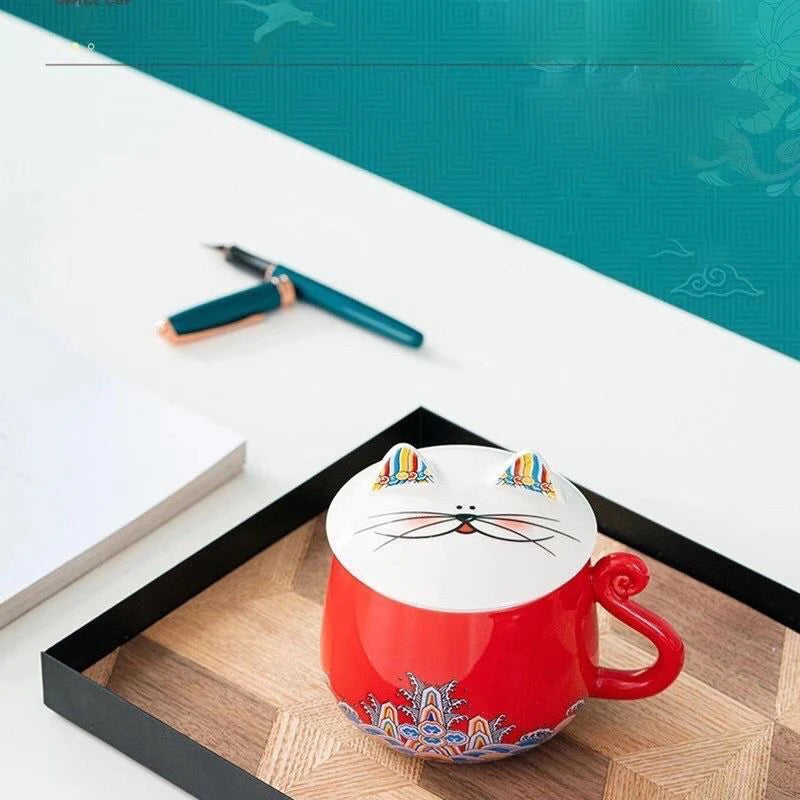 yuntasty ceramic tea mugs with filters handmade porcelain coffee cup cat teacup drinkware 325ml