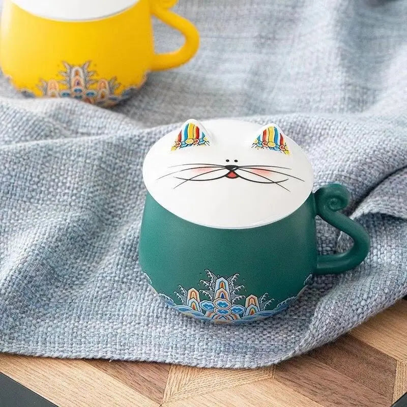 yuntasty ceramic tea mugs with filters handmade porcelain coffee cup cat teacup drinkware 325ml