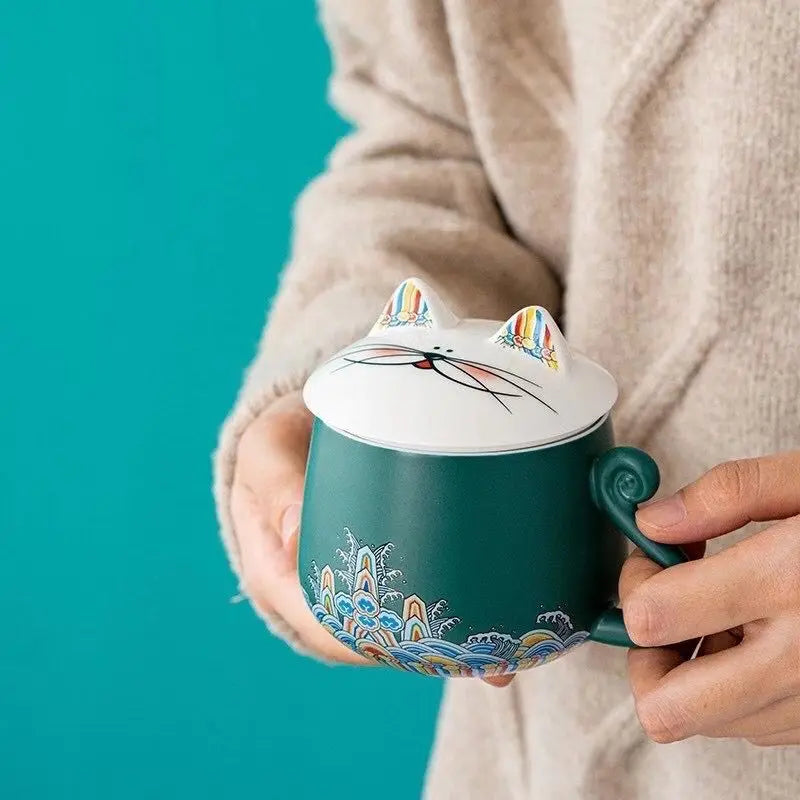 yuntasty ceramic tea mugs with filters handmade porcelain coffee cup cat teacup drinkware 325ml