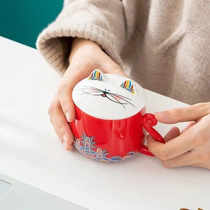 yuntasty ceramic tea mugs with filters handmade porcelain coffee cup cat teacup drinkware 325ml