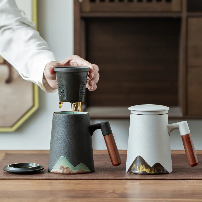yuntasty mountain design ceramic tea mugs with filter ceramic coffee cup chinese tea cup 400ml