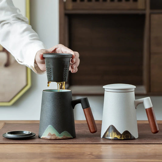 yuntasty mountain design ceramic tea mugs with filter ceramic coffee cup chinese tea cup 400ml