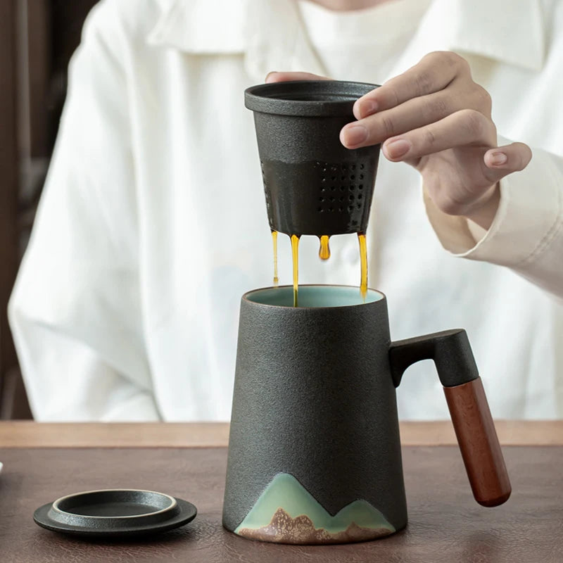 yuntasty mountain design ceramic tea mugs with filter ceramic coffee cup chinese tea cup 400ml
