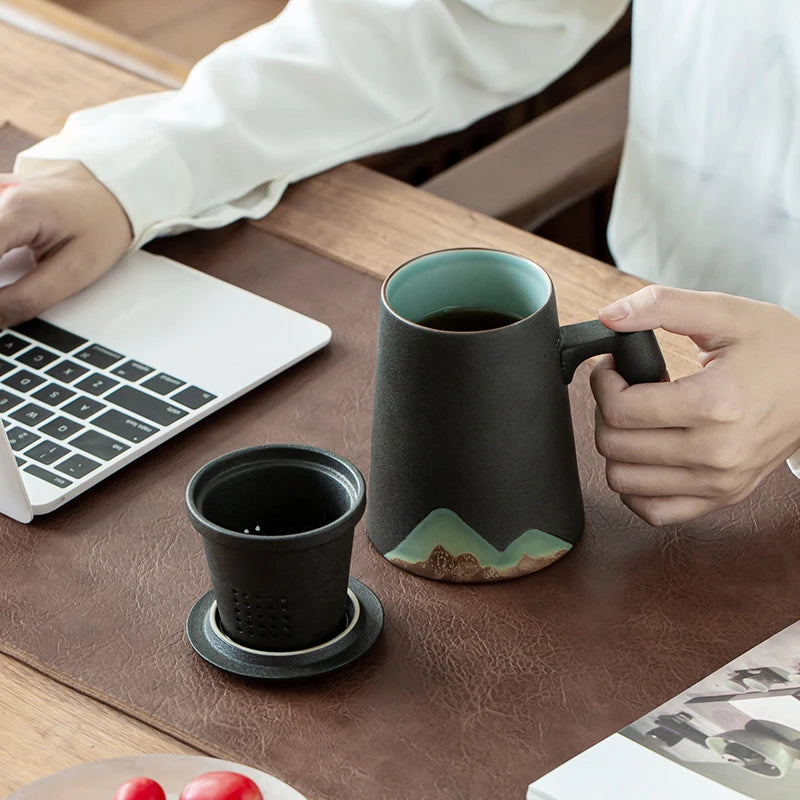 yuntasty mountain design ceramic tea mugs with filter ceramic coffee cup chinese tea cup 400ml