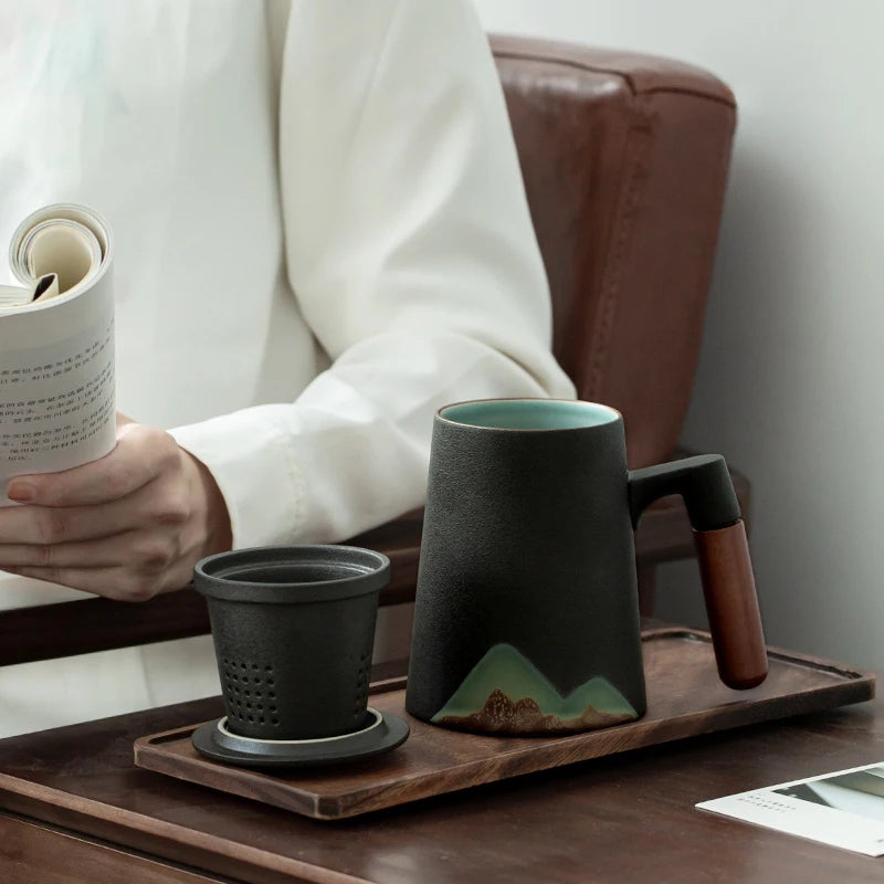 yuntasty mountain design ceramic tea mugs with filter ceramic coffee cup chinese tea cup 400ml