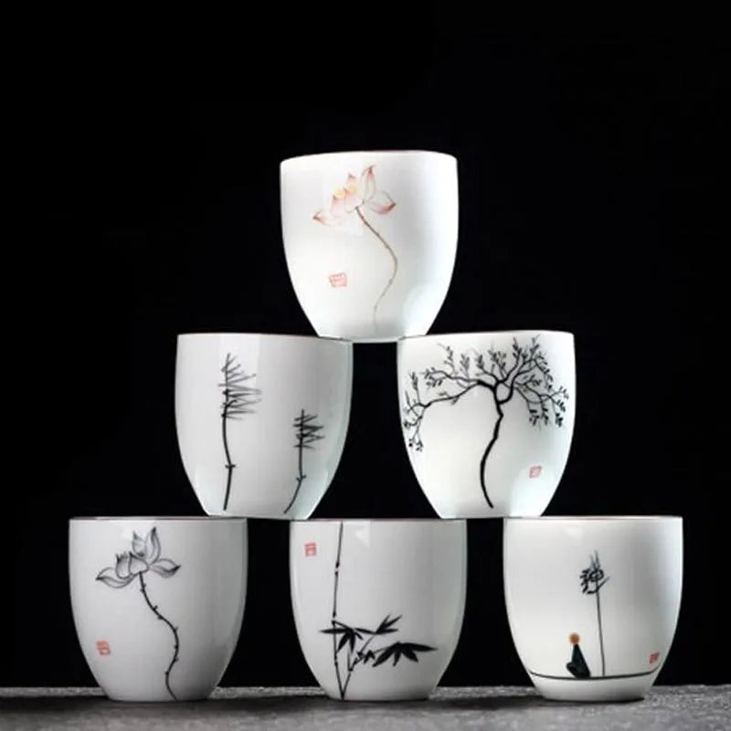 yuntasty 6 pcs traditional ceramic tea cup handpainted sets of 6 cups chinese kung fu cup porcelain Teacups sets drinkware 150ml