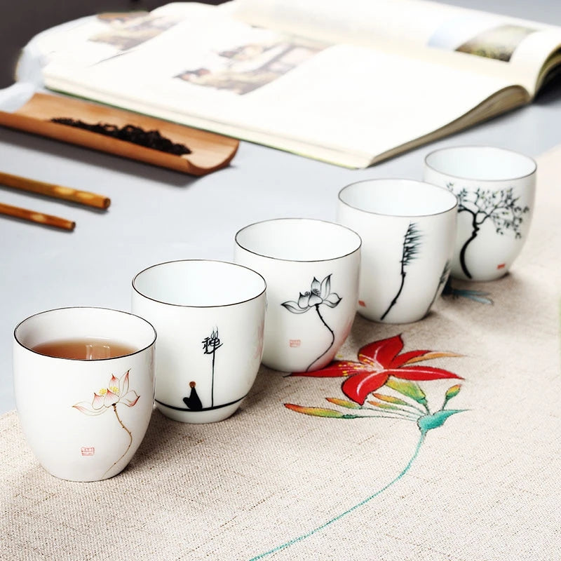 yuntasty 6 pcs traditional ceramic tea cup handpainted sets of 6 cups chinese kung fu cup porcelain Teacups sets drinkware 150ml