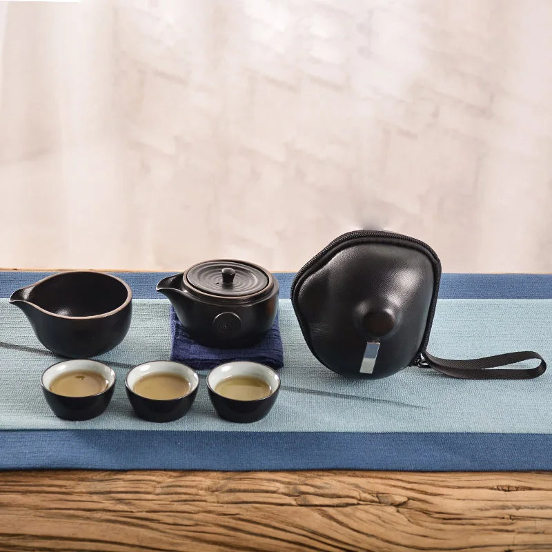 yuntasty black crockery ceramic teapot teacups a tea sets portable travel tea sets with travel bag