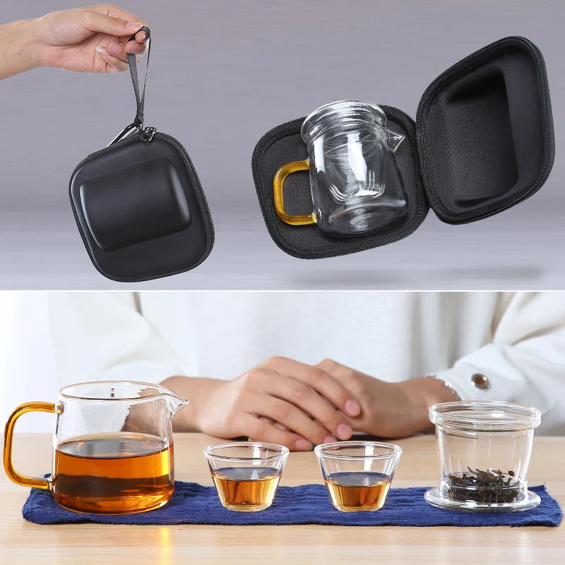 yuntasty coffee and tea sets glass teapot gaiwan teacups portable travel tea set drinkware