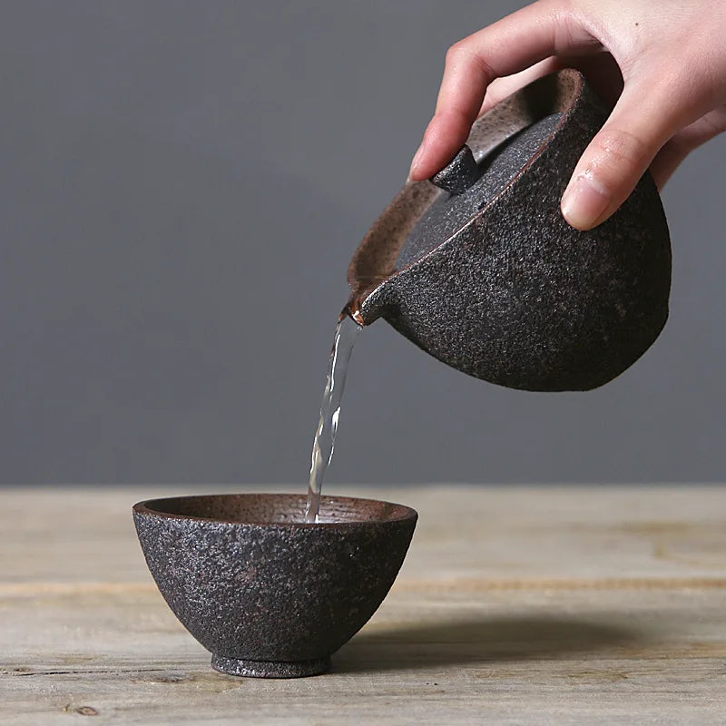 yuntasty rust-glazed ceramic teapot kettle teacup japanese tea set drinkware