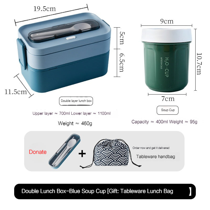Lunch Box Office Worker Student Microwaveable Dedicated for Heating Tableware Japanese Double Deck Compartment Convenient Portable Lunch Box