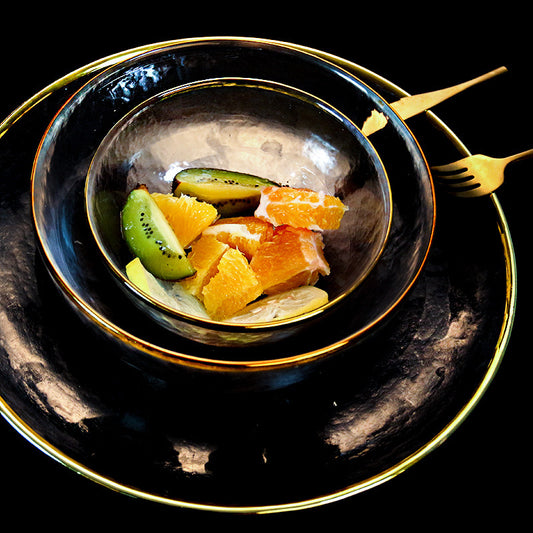 Japanese Glass Salad Bowl Hammered Dessert Cold Noodle Bowl, Plate