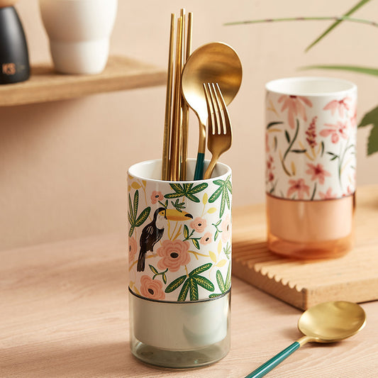 Pastoral Style Chopsticks Holder Household Chopsticks Basket, Ceramic Chopsticks Box Draining Spoon Fast Bucket Chopsticks Box, Storage Rack