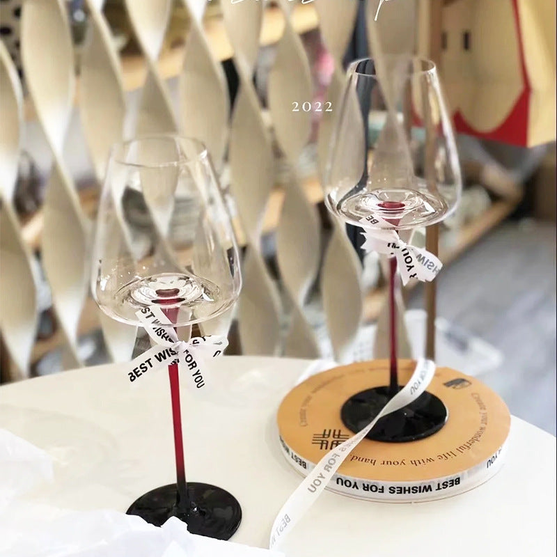 Black Bow Tie Red Wine Glass, Burgundy Goblet, Red and Black Background Big Belly Cup, Household Light Luxury Wine Glass, Glass
