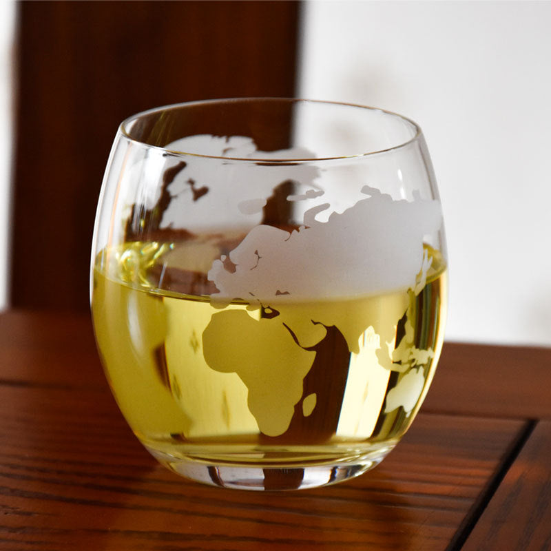 Crystal Glass Transparent Household Gold Rim Map Water Cup, Drink Cup Whiskey Glass
