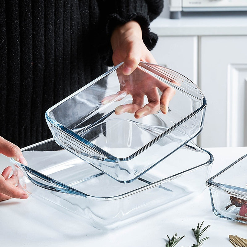 Household Fruit Salad Dish, Tempered Glass High Temperature Resistant Cheese Baked Rice Baking Tray, Large Microwave Oven Baking Tray