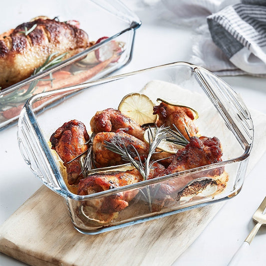 Household Fruit Salad Dish, Tempered Glass High Temperature Resistant Cheese Baked Rice Baking Tray, Large Microwave Oven Baking Tray