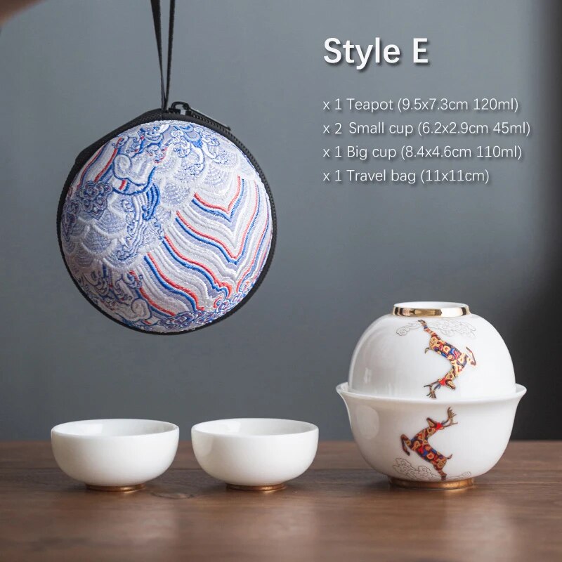 yuntasty Lucky Cat Ceramic Teapot with 3 Cups with Travel Case