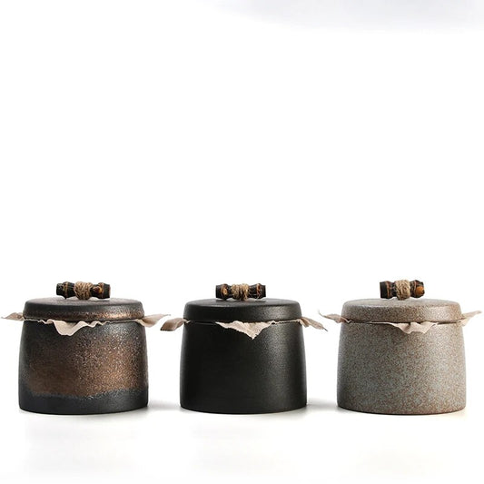 yuntasty Japanese Ceramic Tea Canisters Gold Tea Caddy 270ml